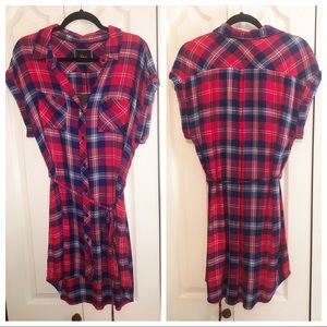 Rails plaid shirt dress with tie NWT
